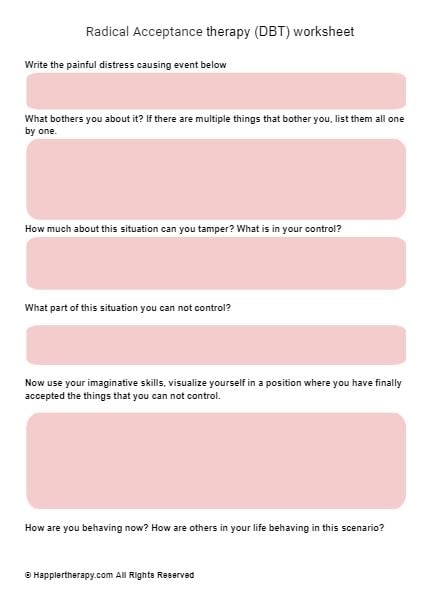 Reality Acceptance Worksheet DBT SKILLS APPLICATION PEERS 