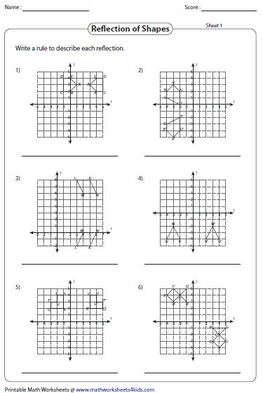reflection math worksheets
