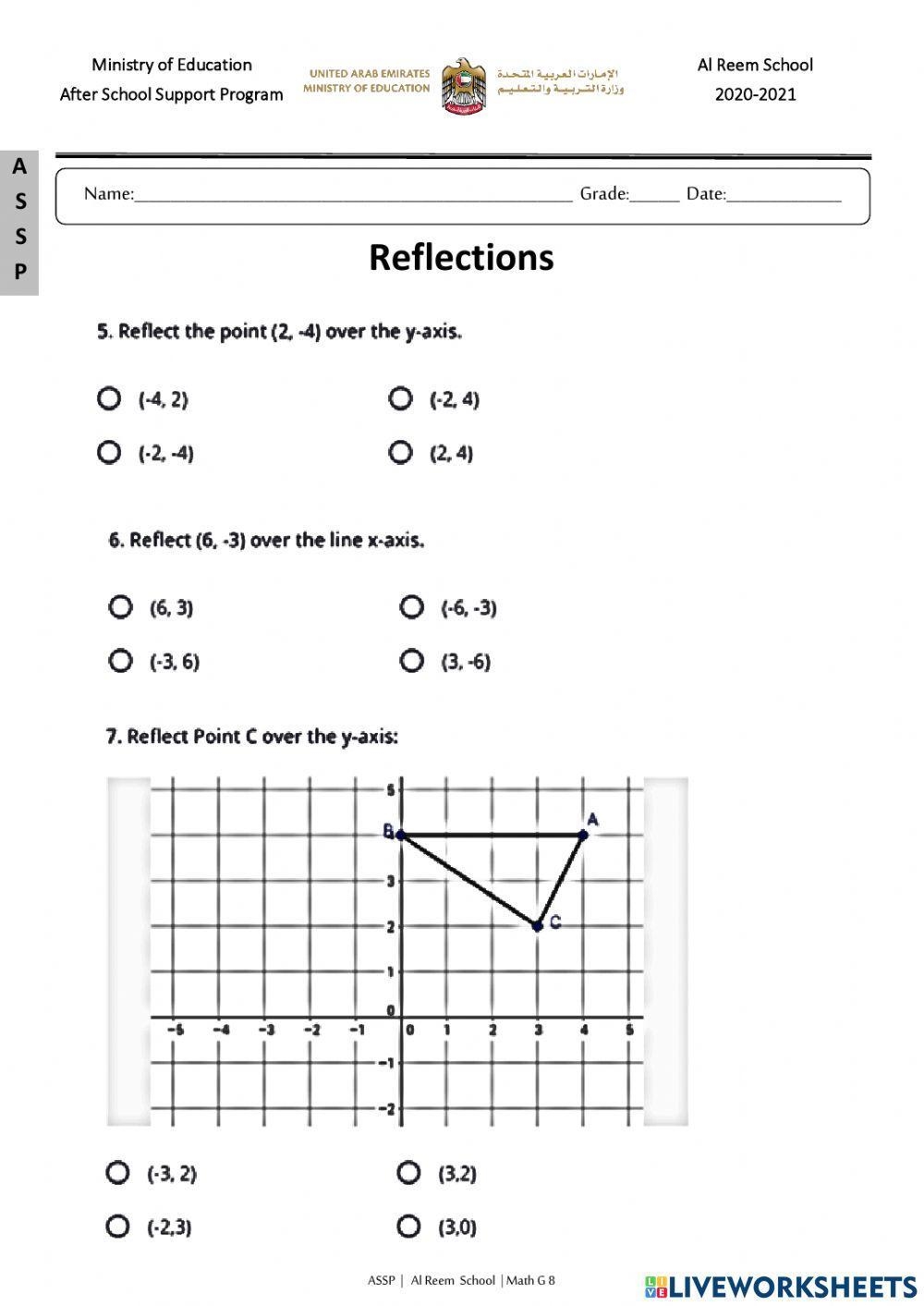 reflections worksheet