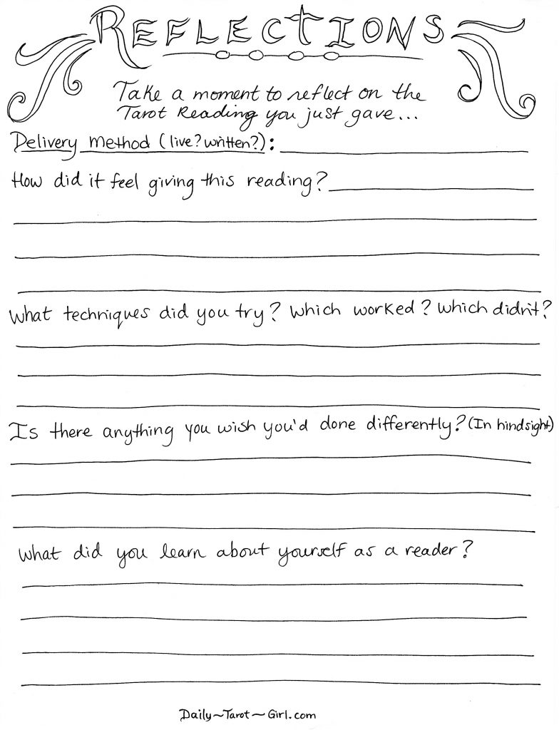 Reflections Worksheet Daily Tarot Girl