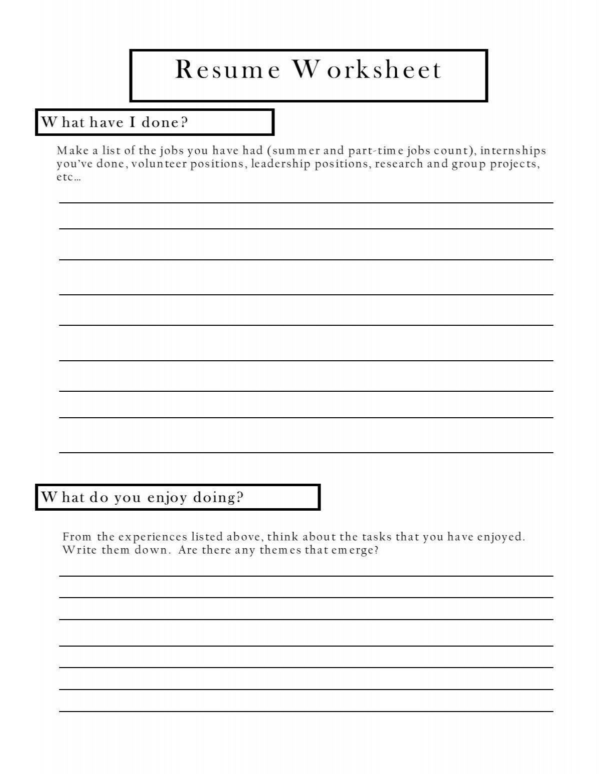Resume Worksheet