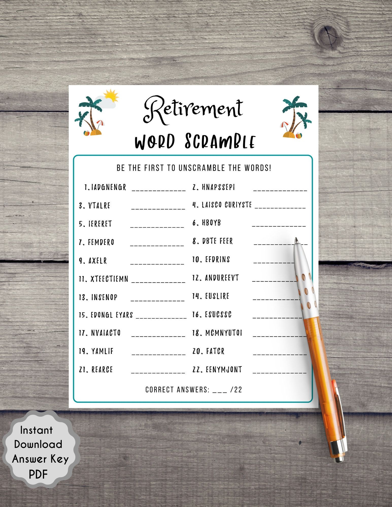 Retirement Party Game Retirement Word Scramble Fun Retirement Party 
