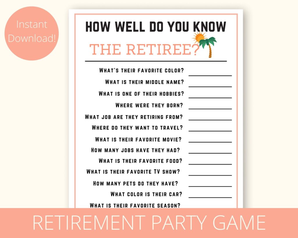Retirement Party Games Retirement Party Game Printable Retirement