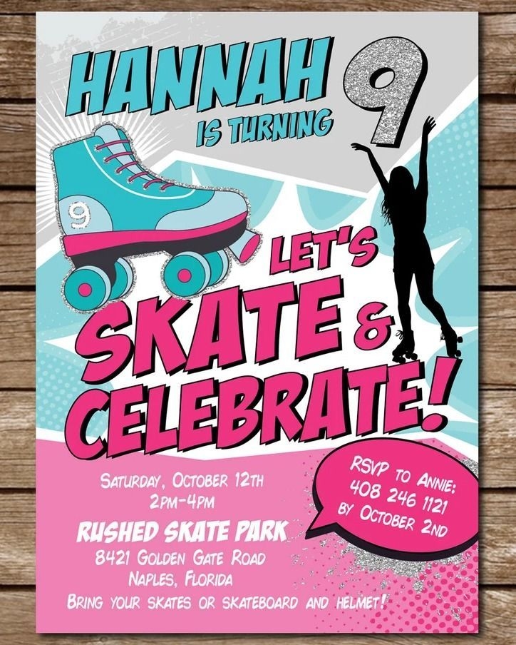 Roller Skating Birthday Invitation For Girls Roller Skate Party 