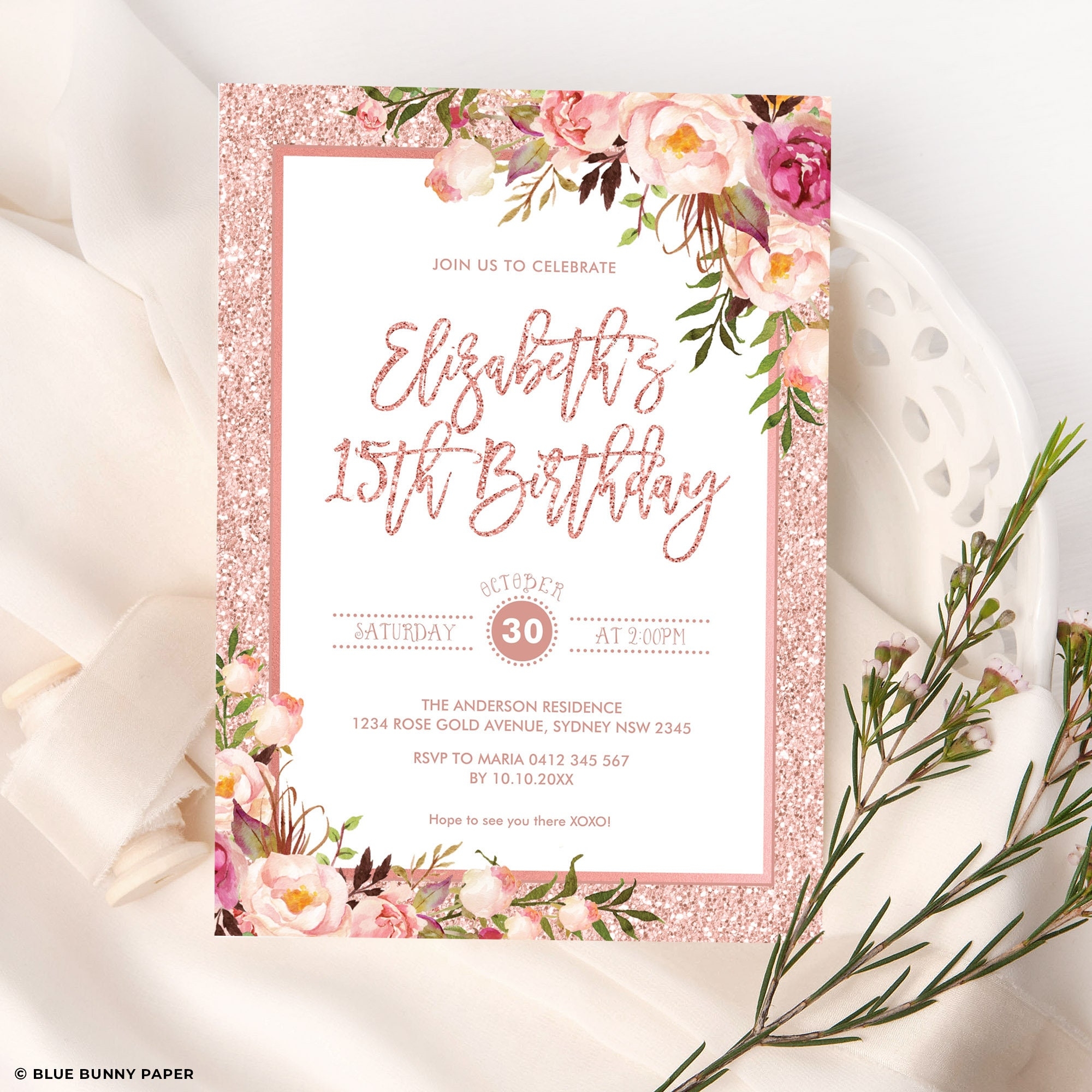 rose gold invitation template