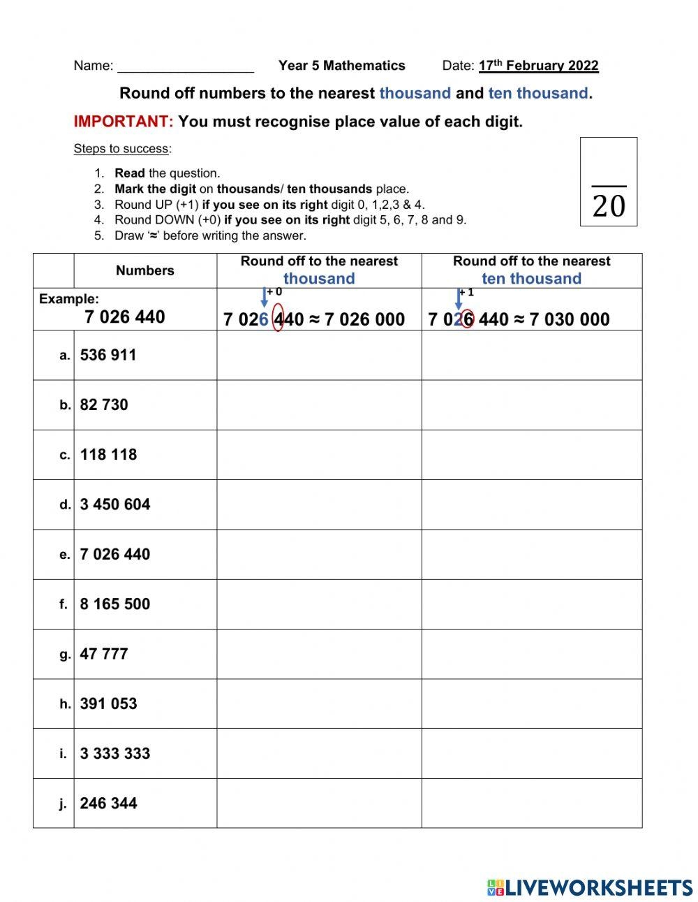 Rounding To The Nearest Hundred Thousand Worksheet Worksheets Library