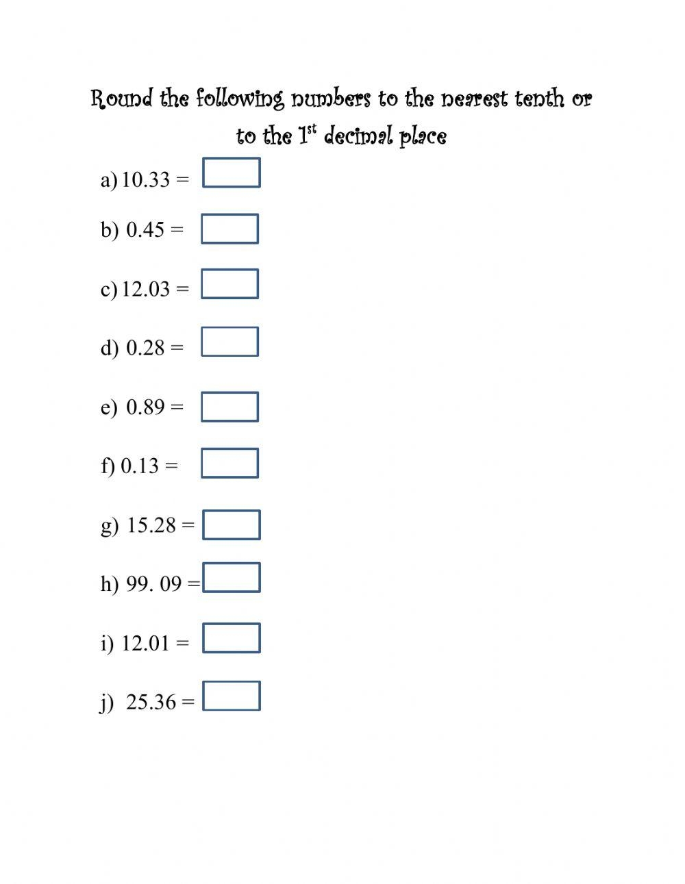 Rounding To The Nearest Tenth Worksheet Live Worksheets Worksheets 