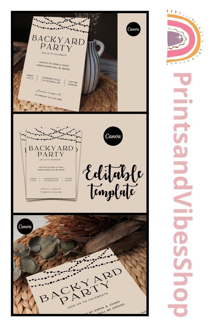 Rustic Backyard Party Invitation Template Editable Backyard Party 