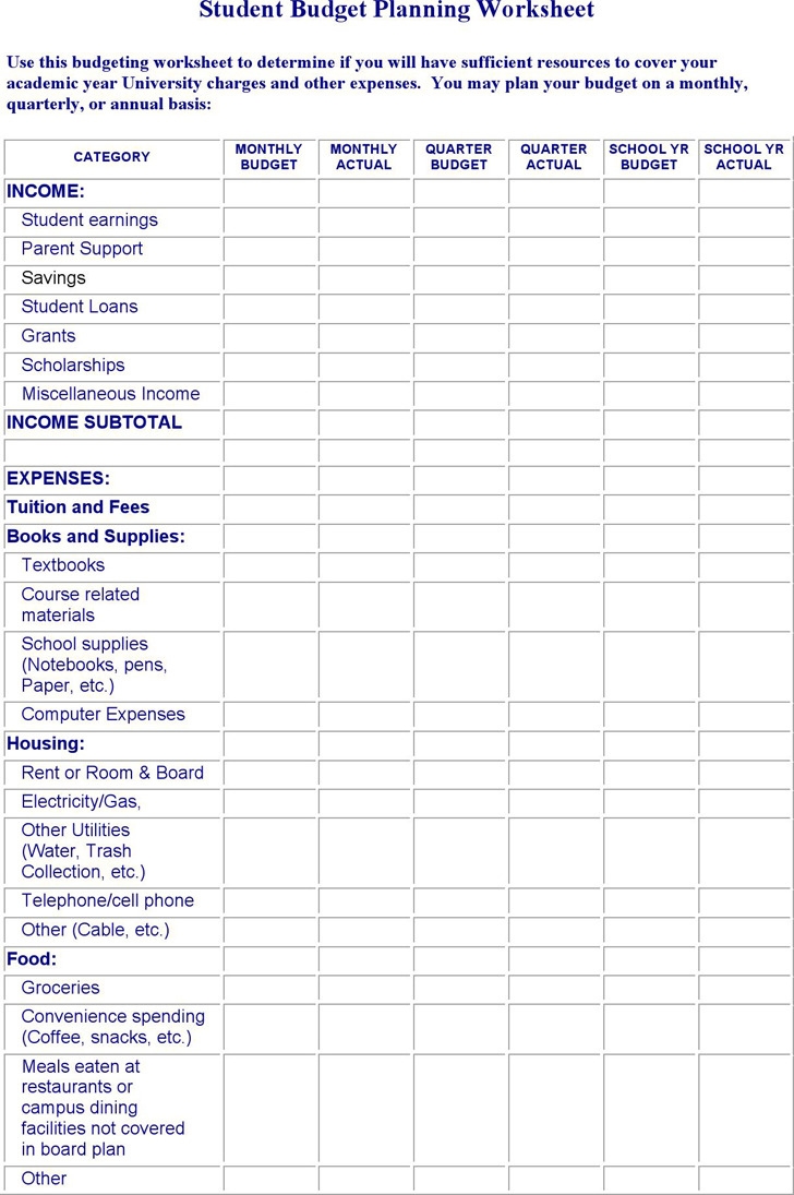 School Budget Planning Worksheet Budgeting Worksheets