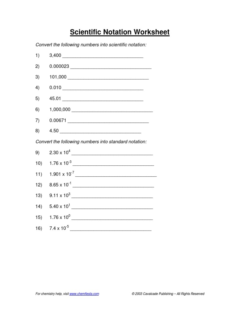 Scientific Notation Worksheet PDF Worksheets Library