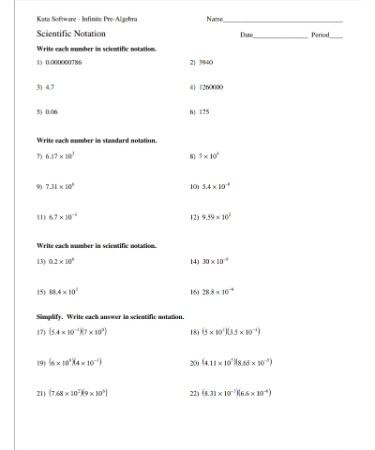 Scientific Notation Worksheet With Answers PDF PRINTABLE 