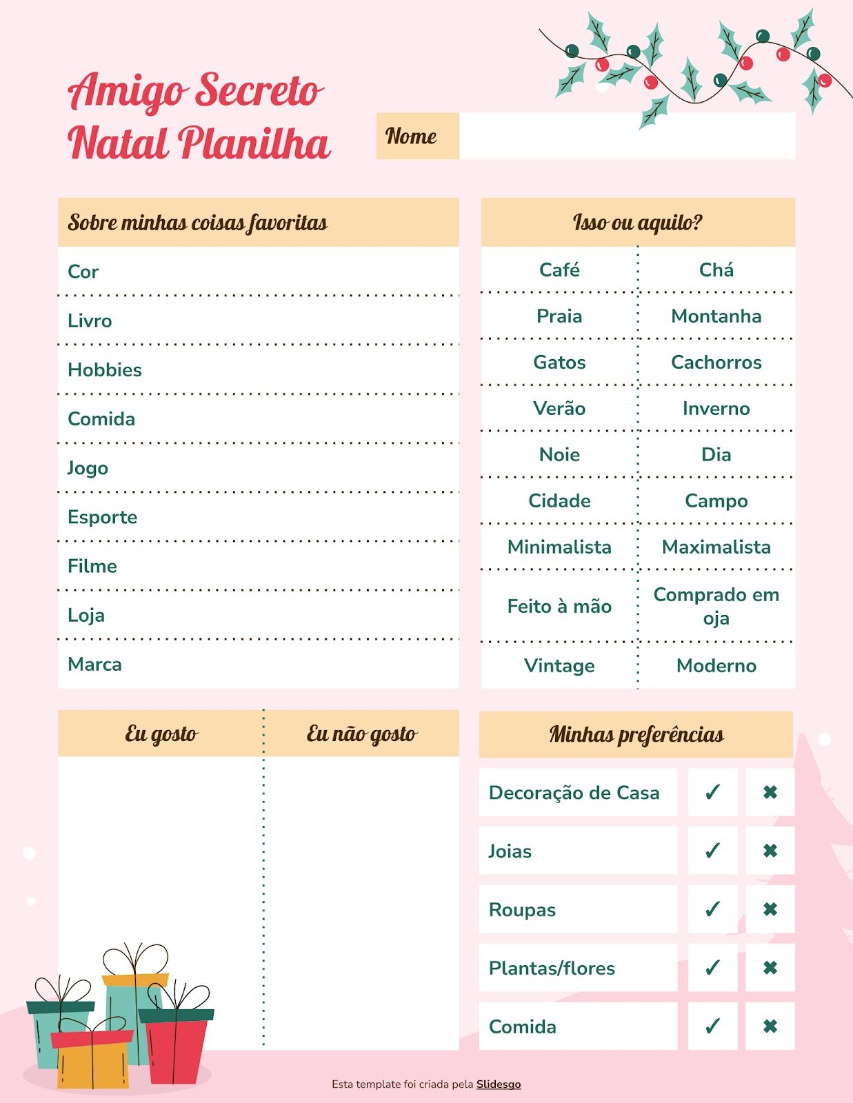 Secret Santa Worksheet Presentation