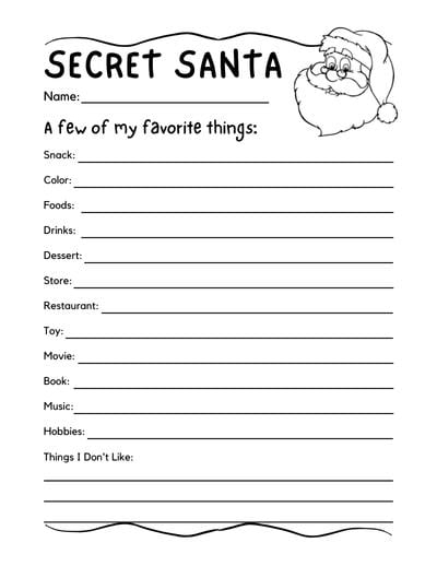 Secret Santa Worksheet