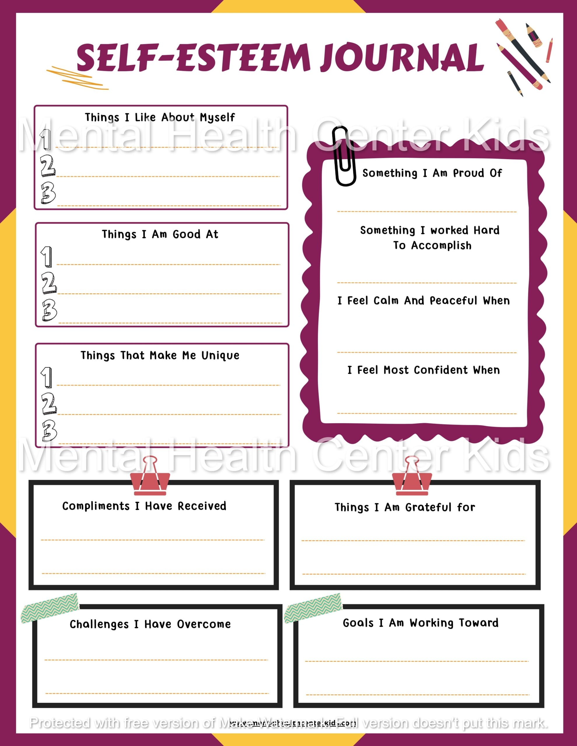 self esteem worksheets for teens