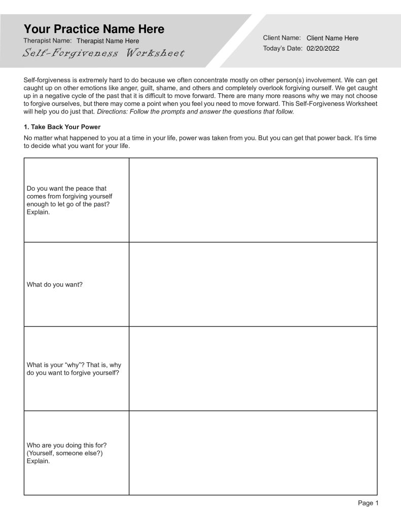 Self forgiveness In Recovery Worksheet HappierTHERAPY Worksheets 