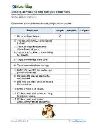 complex sentences worksheet