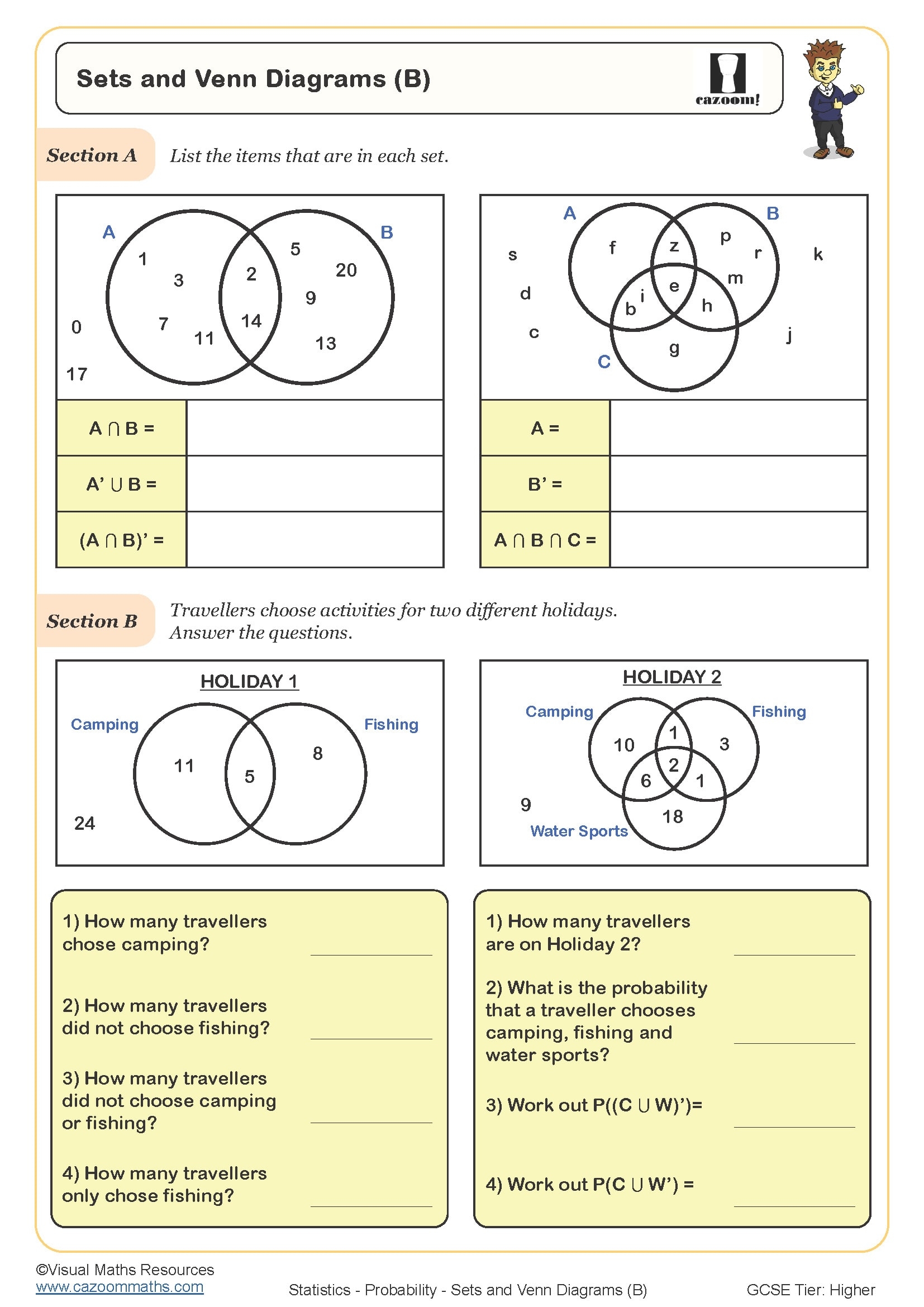 Sets And Venn Diagrams B Worksheet Printable Maths Worksheets 