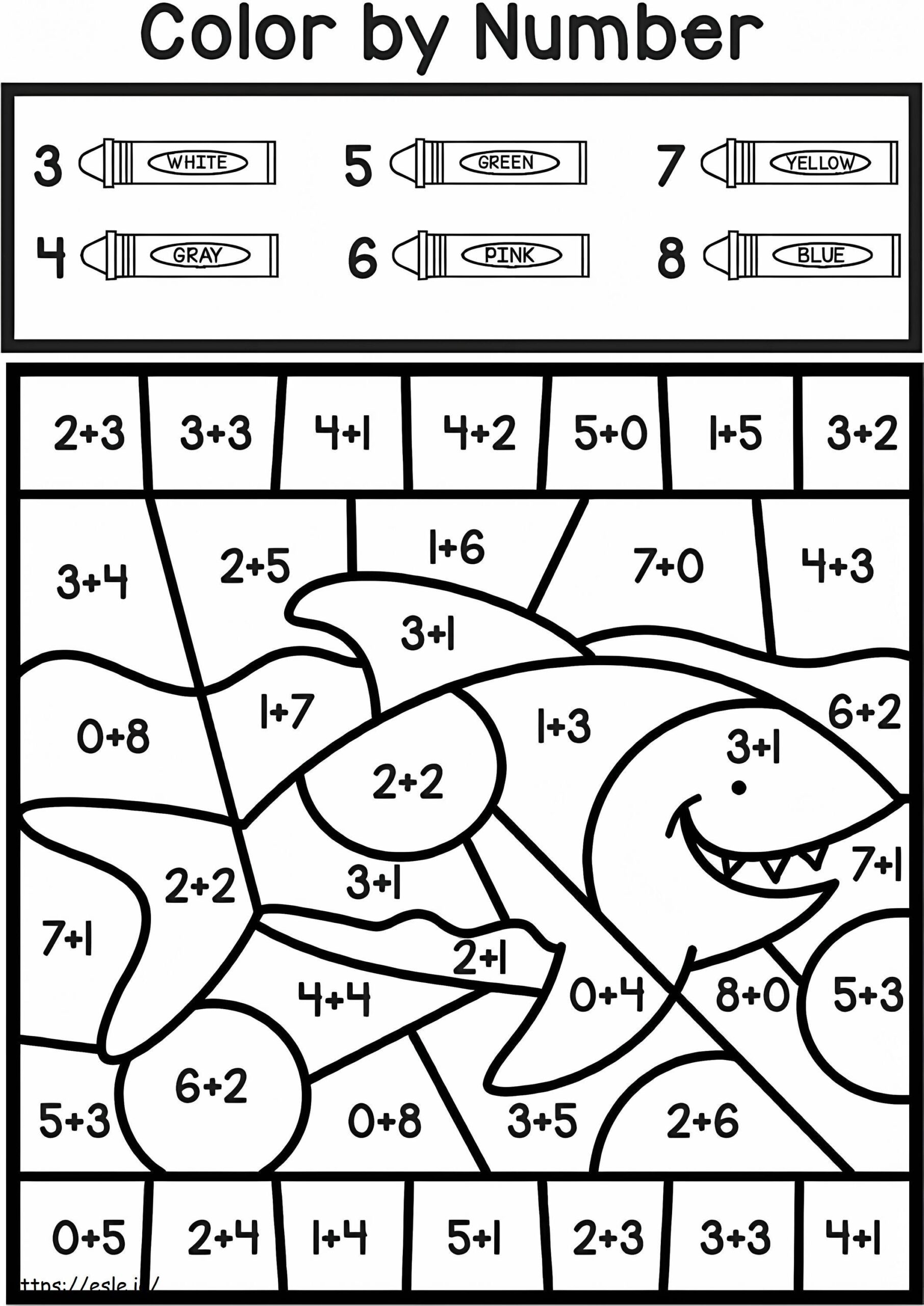 Shark Color By Number Addition Coloring Page