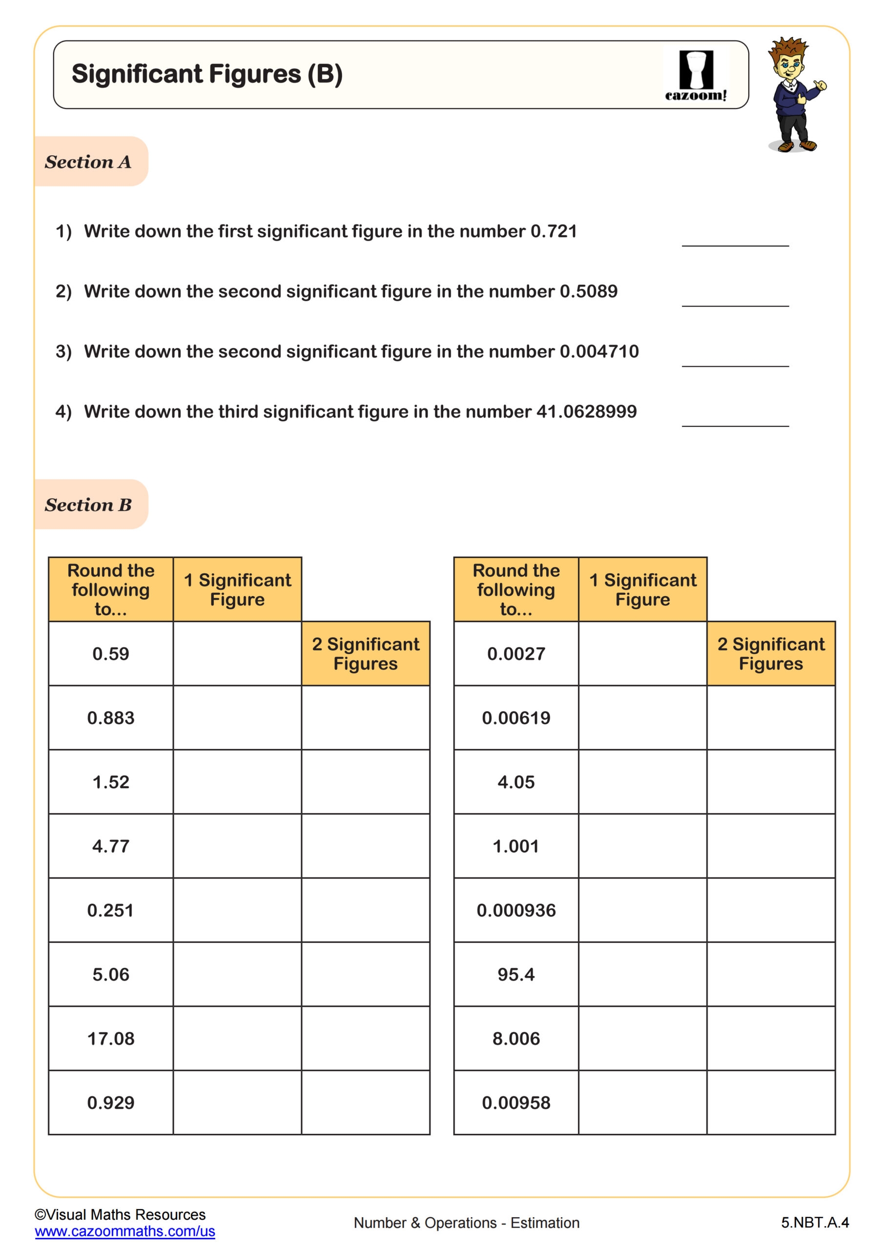 Significant Figures B Worksheet PDF Printable Number 