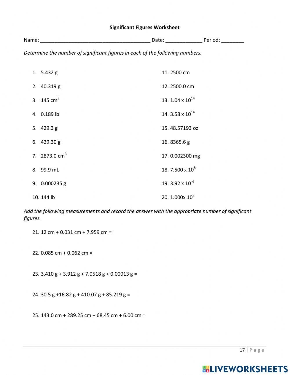 Significant Figures Interactive Worksheet Live Worksheets 