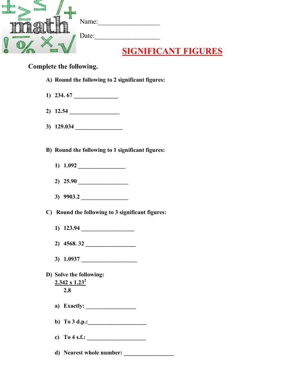 Significant Figures Interactive Worksheet Live Worksheets 
