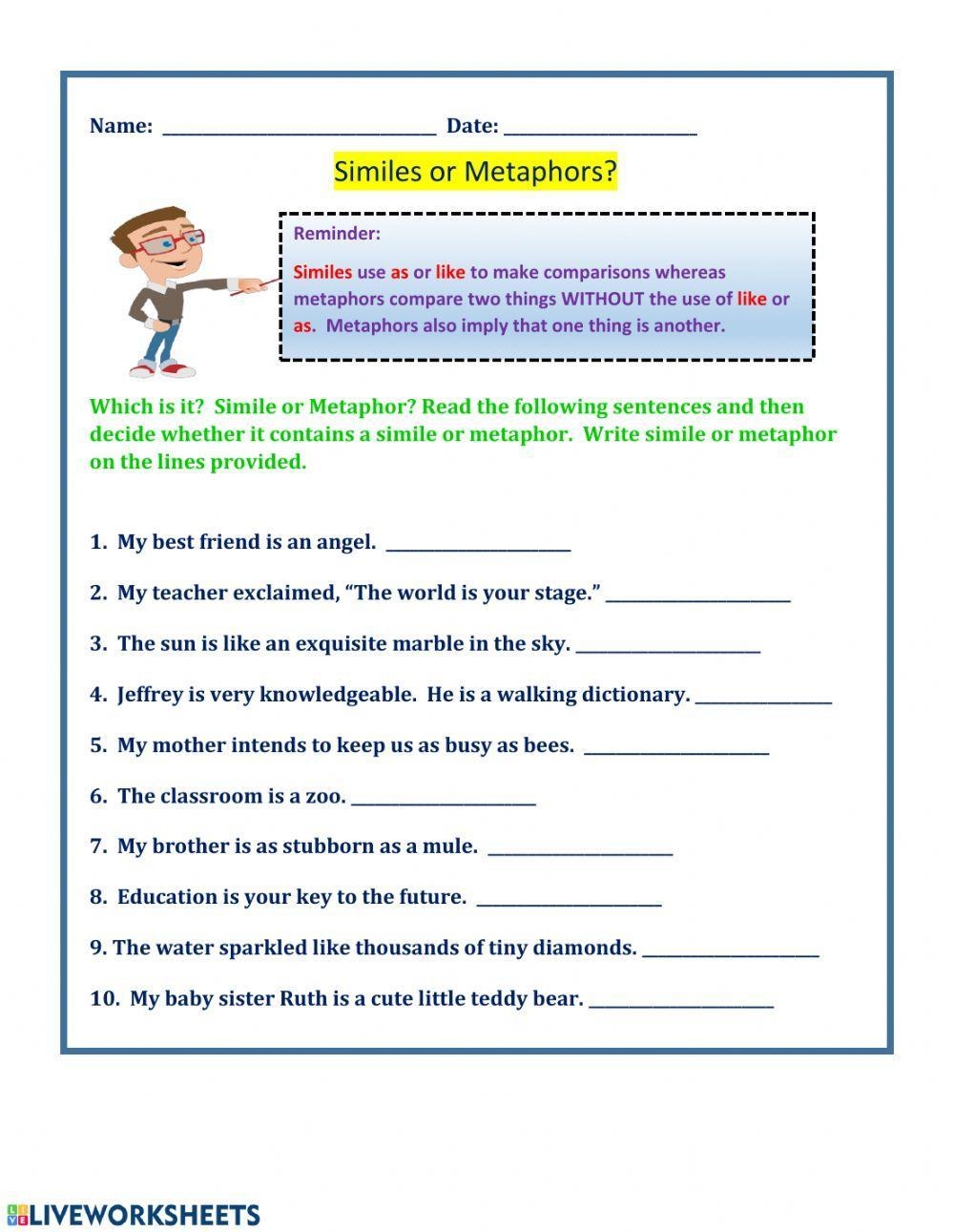 Simile And Metaphor Worksheet Primary Resources Twinkl Worksheets 
