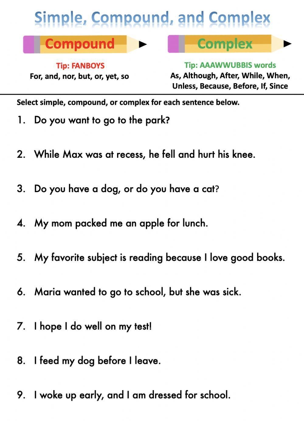 compound sentence worksheet