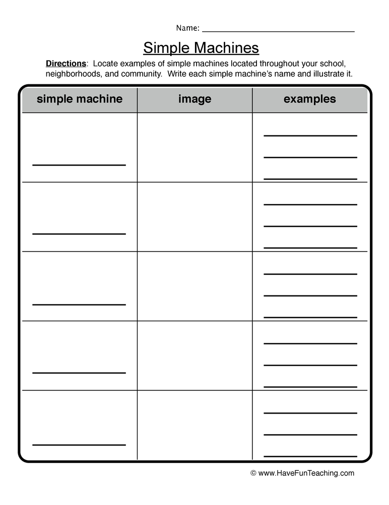 Simple Machines Worksheet By Teach Simple