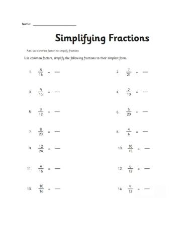 Simplifying Fractions Worksheets Grade1to6 Worksheets Library
