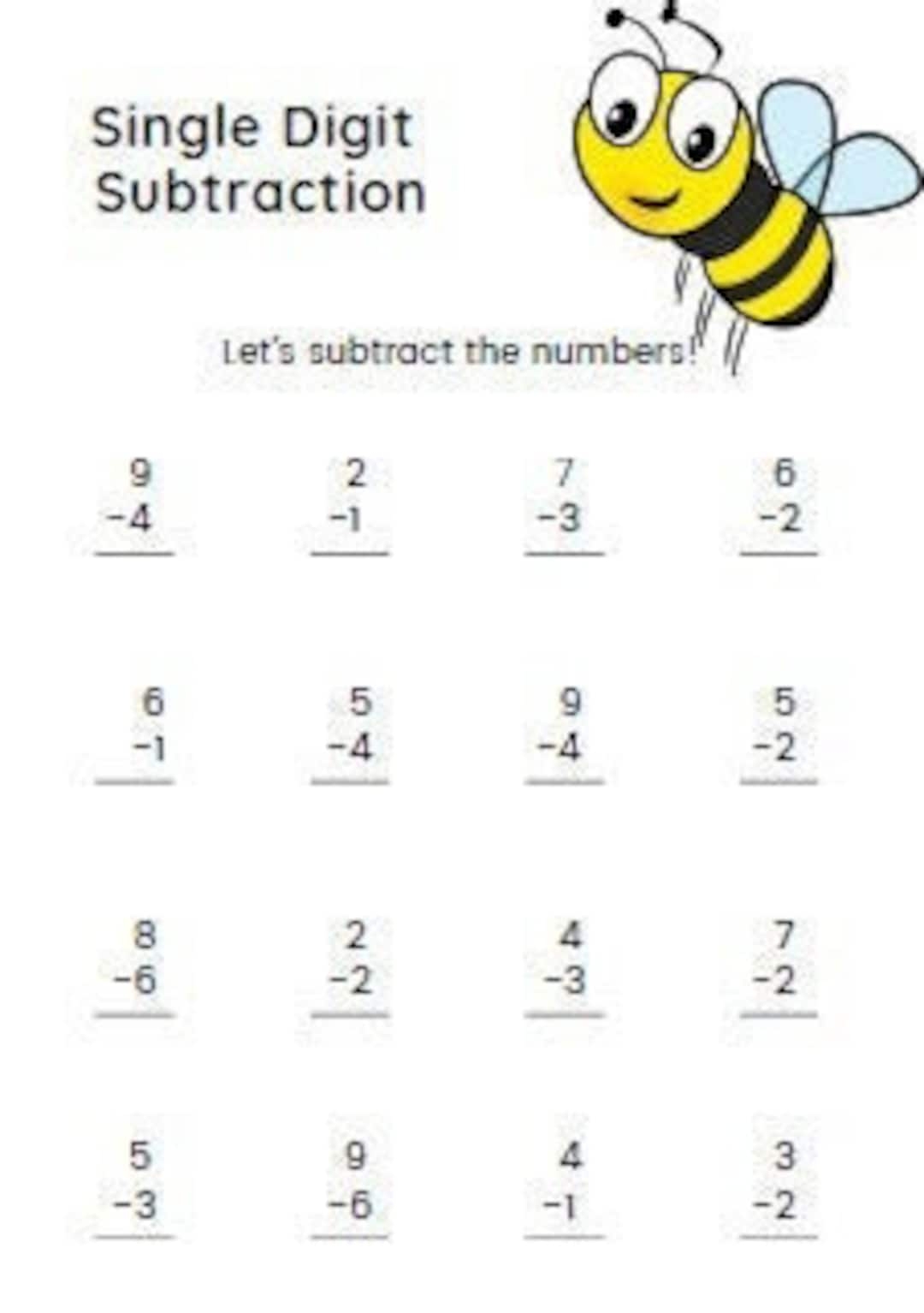 Single Digit Subtraction Within 10 Horizontal Subtraction Math 