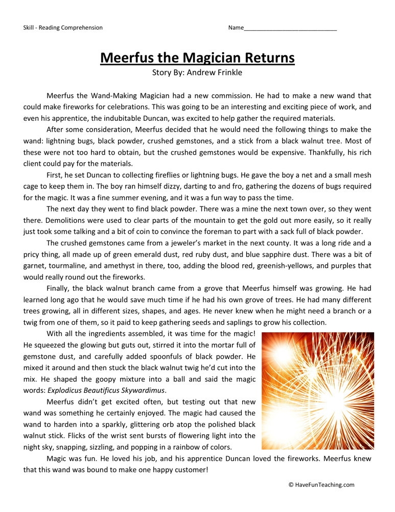 Sixth Grade Reading Comprehension Worksheets