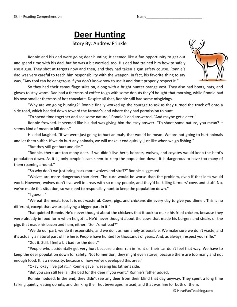 Sixth Grade Reading Comprehension Worksheets