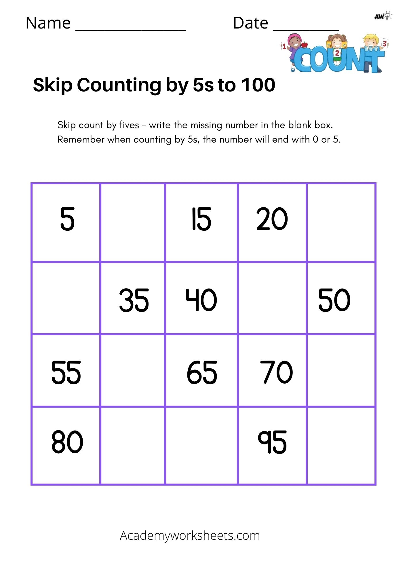 Skip Counting Count By 5s FREE Printable Worksheets Worksheetfun 