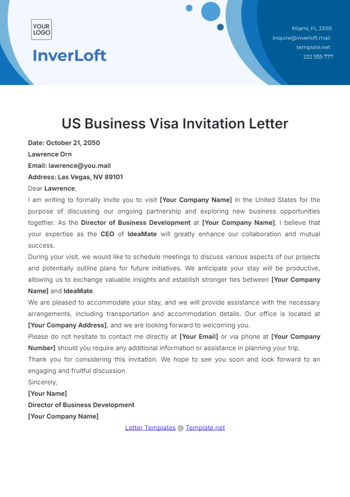 Sle Invitation Letter For Us Visa Business Visa Infoupdate