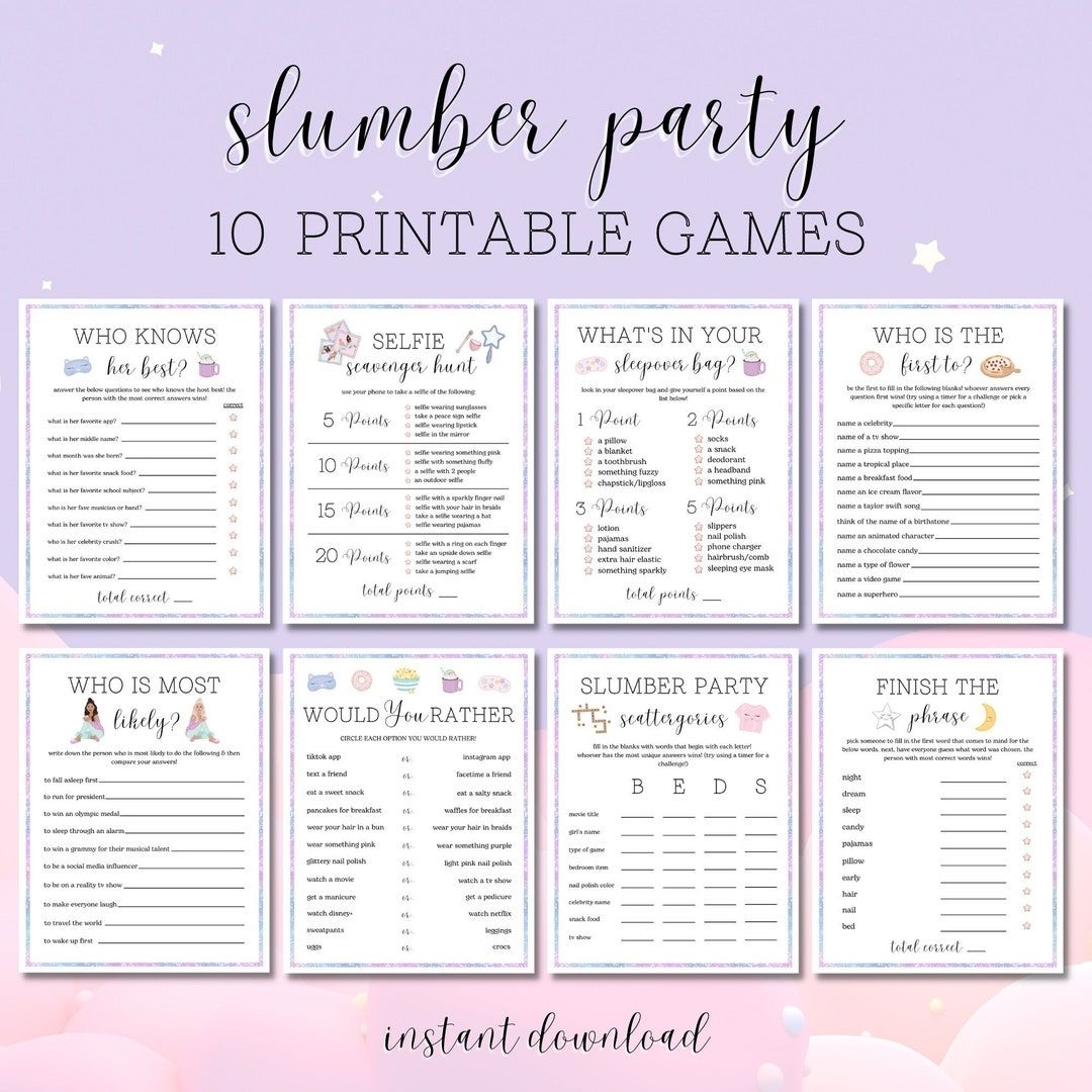 Sleepover Party Games Printable Slumber Party Games Bundle Etsy Artofit