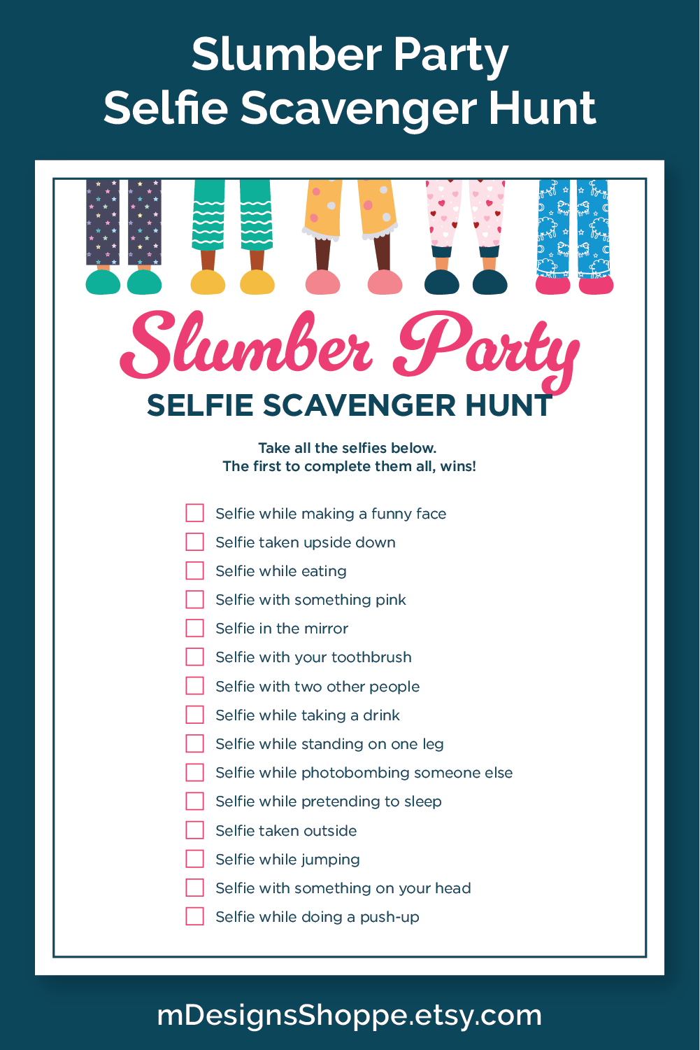Slumber Party Selfie Scavenger Hunt Printable Sleepover Game Etsy 