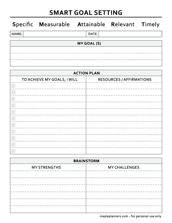 smart goal planning worksheet