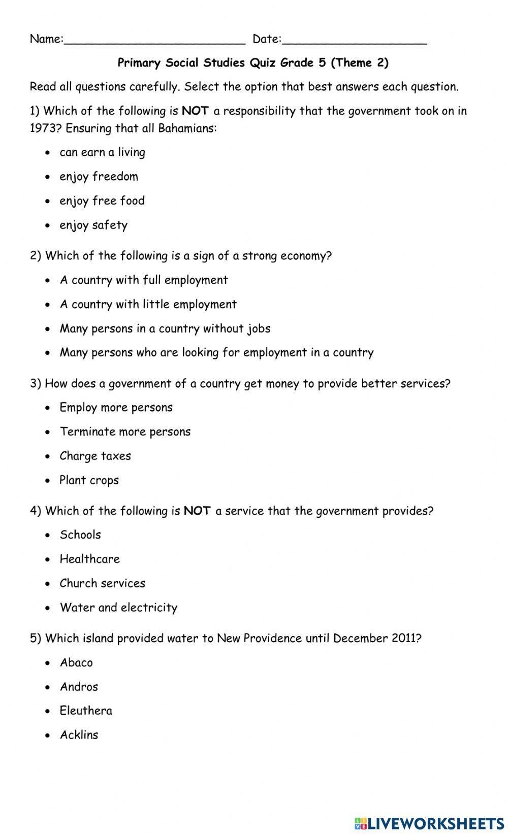 5th grade social studies worksheets