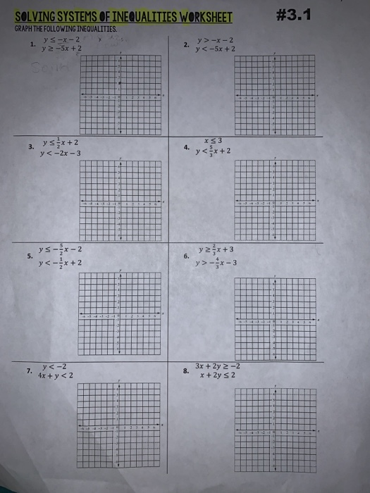 Solved 3 1 SOLVING SYSTEMS OF INEQUALITIES WORKSHEET GRAPH