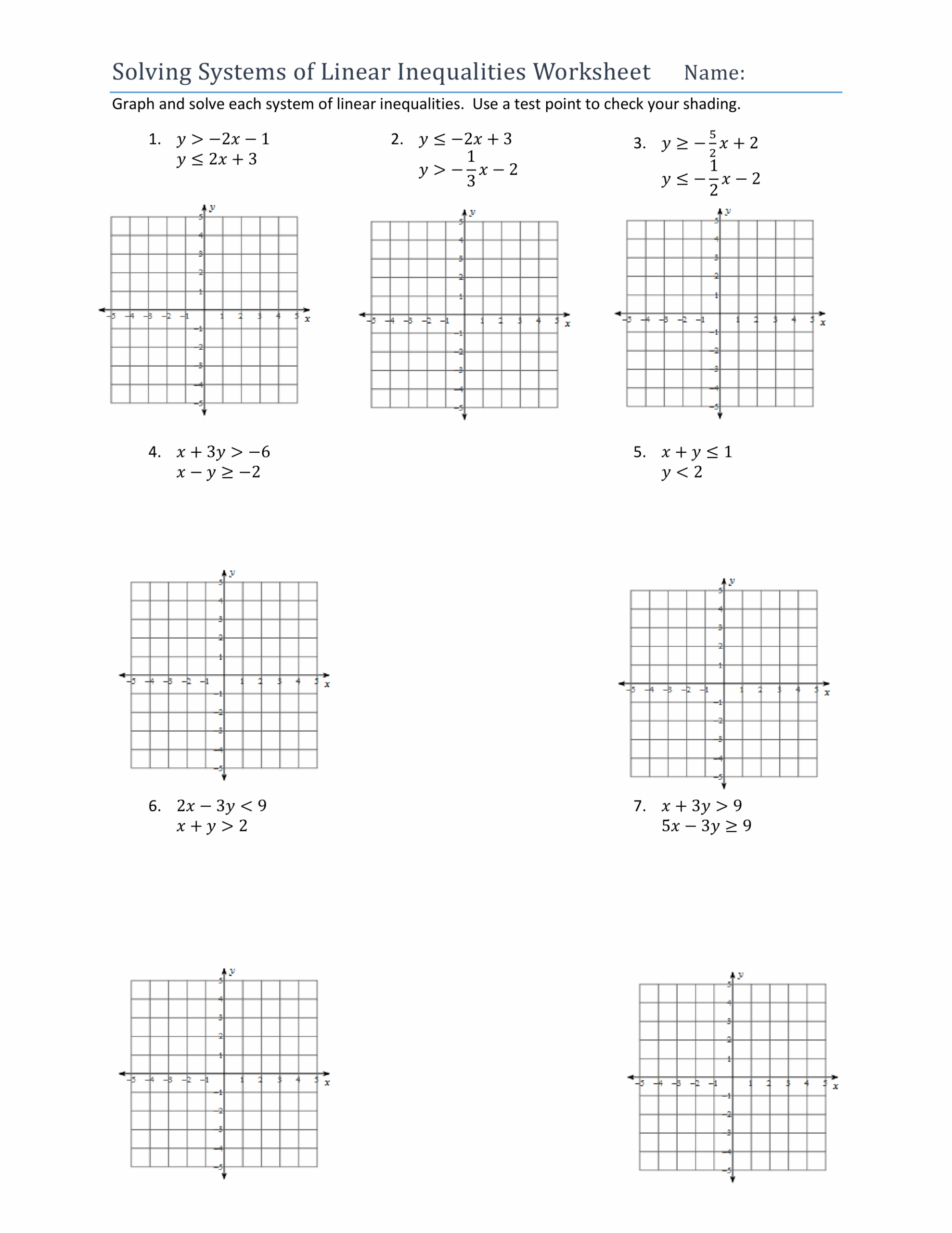 systems of inequalities worksheet