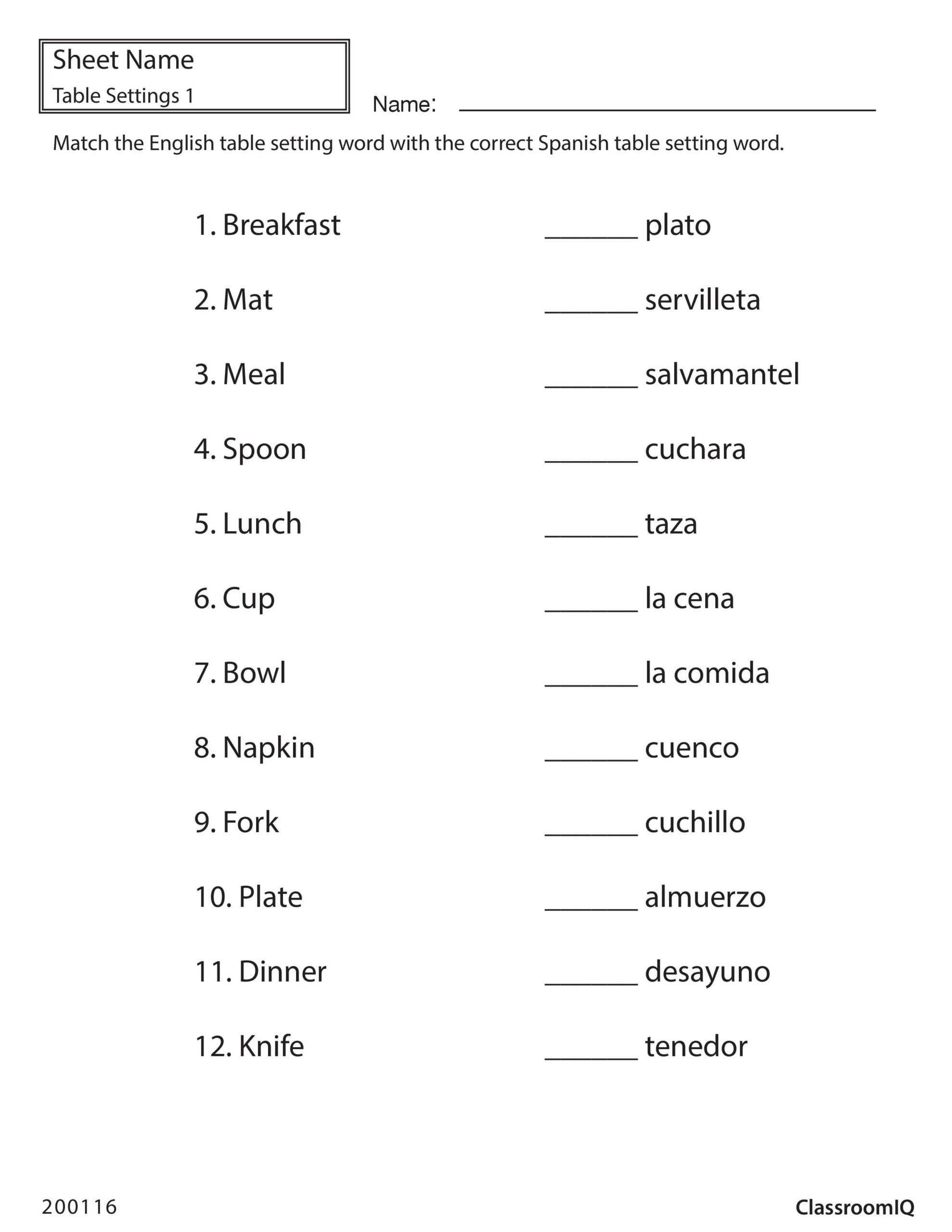 Spanish Language Worksheets Language Worksheets