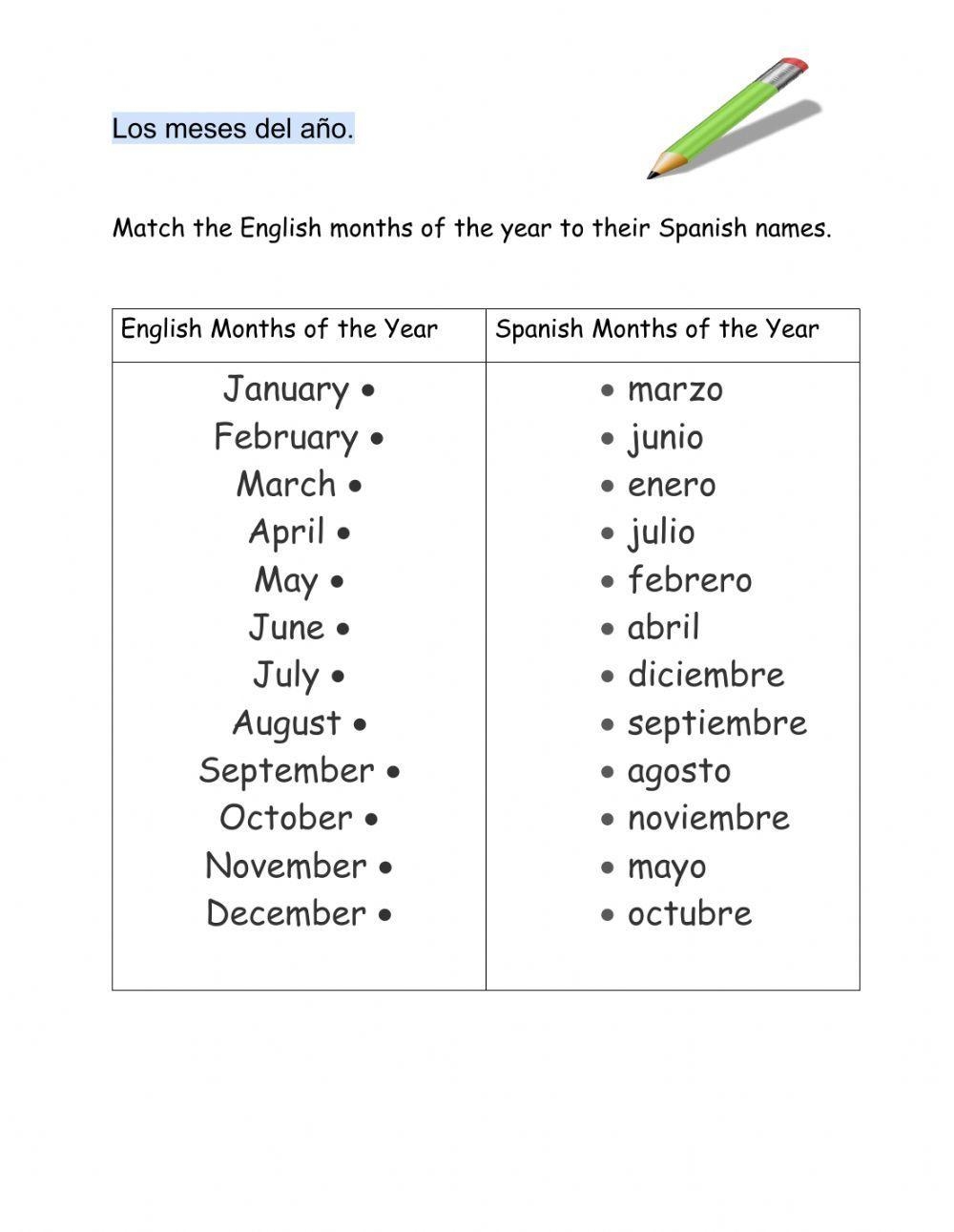 Spanish Months Of The Year Worksheet Live Worksheets Worksheets Library
