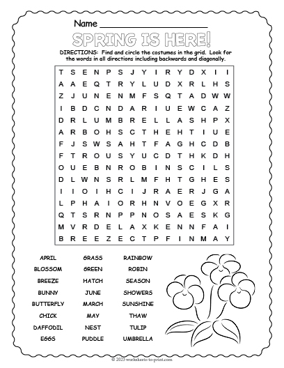 Spring Word Search Worksheet