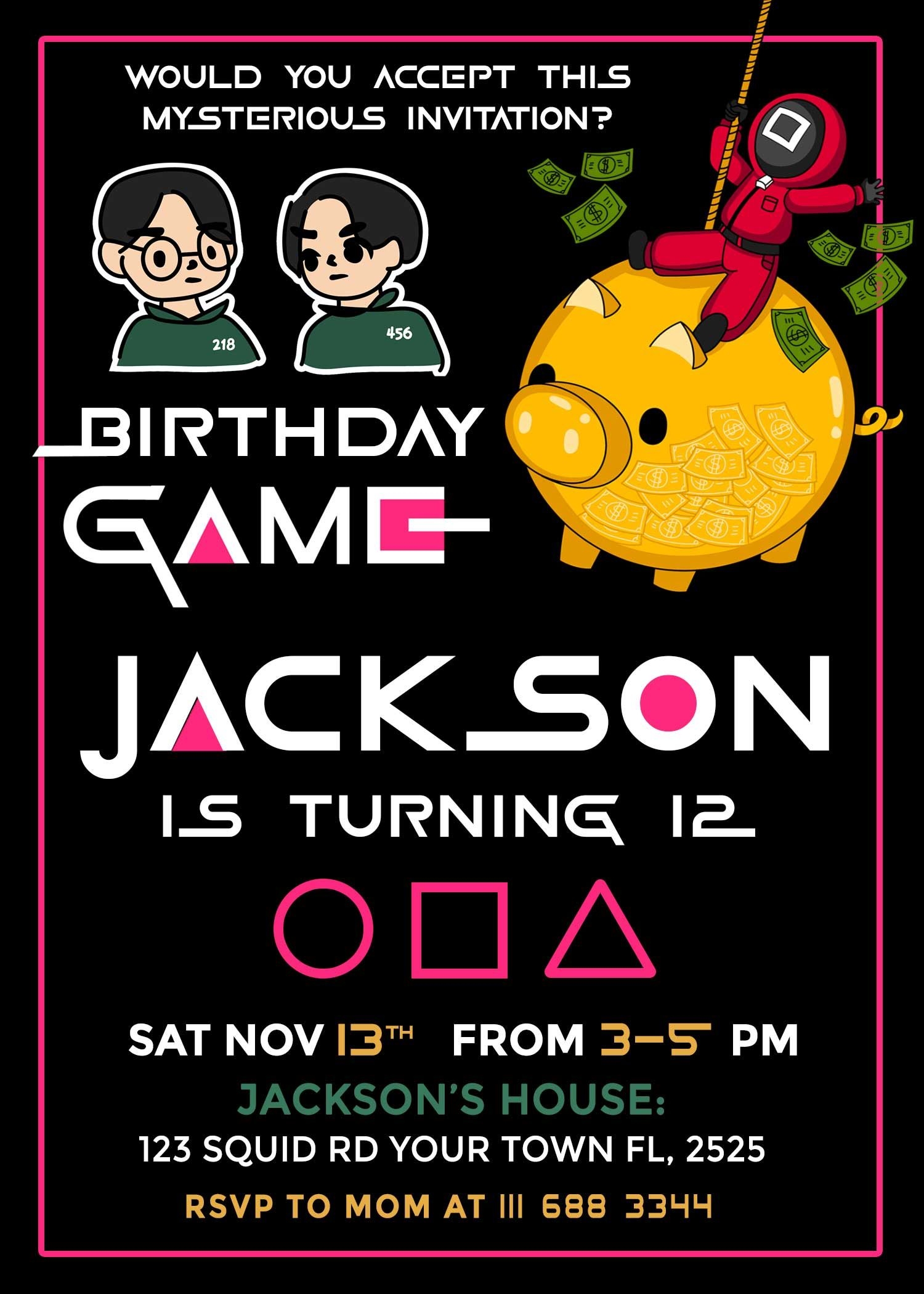 Squid Game Card Invitation Template Arletha Cason
