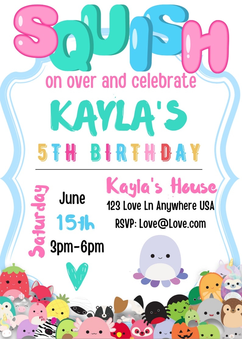 squishmallow birthday invitation template free