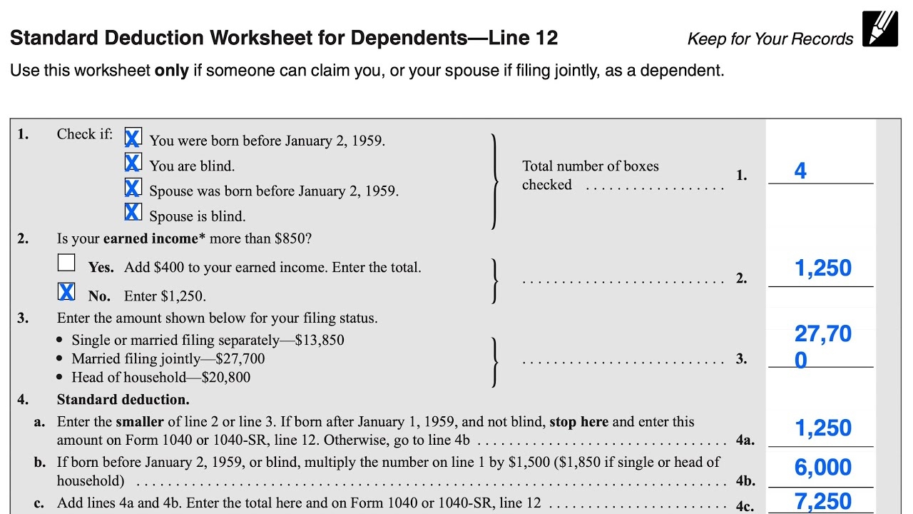 Standard Deduction Worksheet For Dependents Walkthrough IRS Form 1040 
