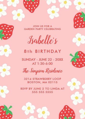 Strawberry Sweet 1st Birthday Invitation