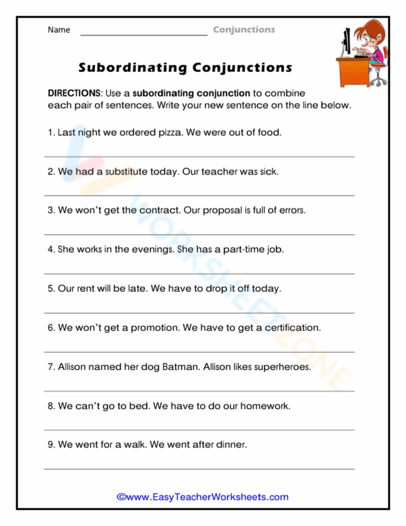 Subordinating Conjunctions Worksheet Worksheets Library