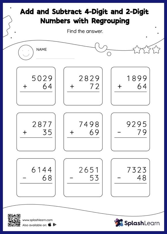Subtracting Big Numbers 3rd Grade 4th Grade Math Worksheet 