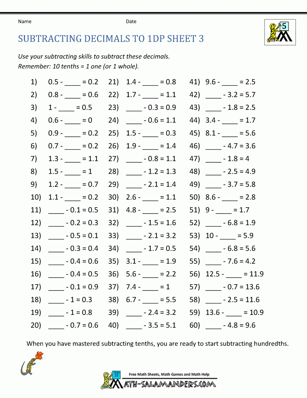 adding and subtracting decimals worksheet